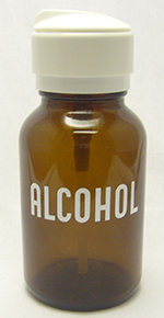 Pump Dispenser - Amber - Glass - Labeled "Alcohol" - 8 oz.
