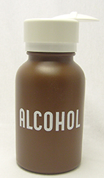Pump Dispenser - Brown - Round - Labeled "Alcohol"